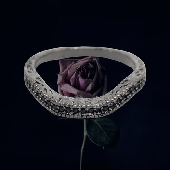 Goth Black Crystal Black Rhodium Wedding Set Size 7 1/2 - Picture 6 of 7